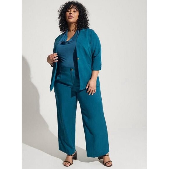 Torrid Jackets & Blazers - Torrid Studio Linen Blazer and Linen High Rise Pant Suit Set Blue Teal Sz 5X-20R
